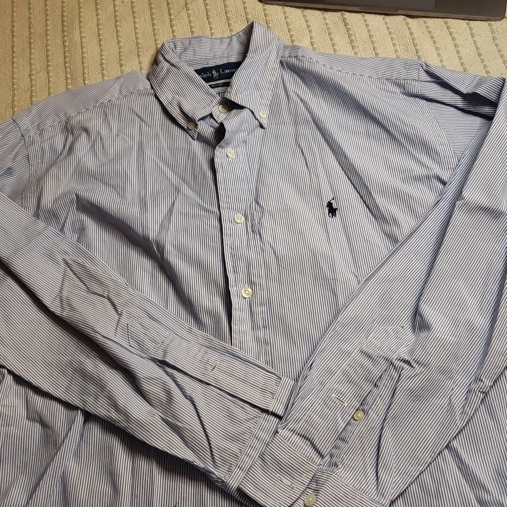 Ralph Lauren men's button down long sleeve "blake" blue/white mini stripe large - Picture 3 of 5